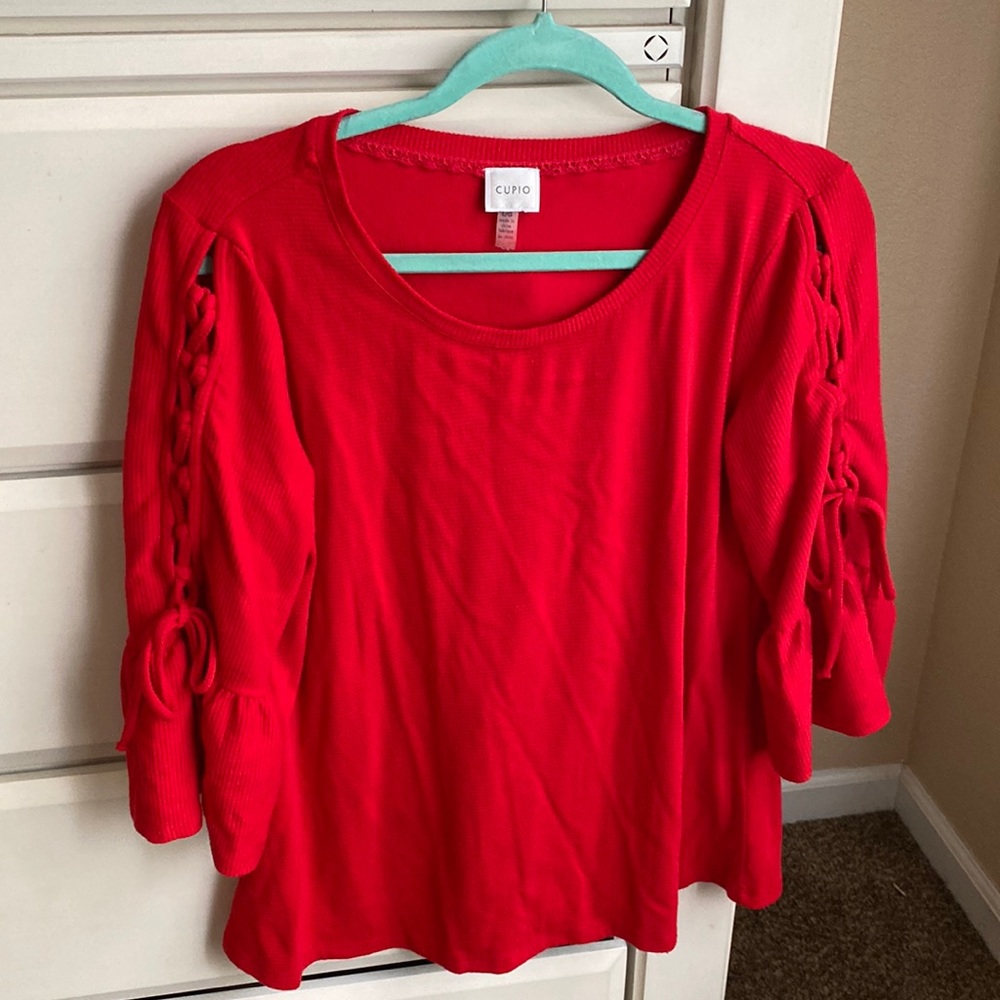 Red Blouse with Tie and Flared Sleeves